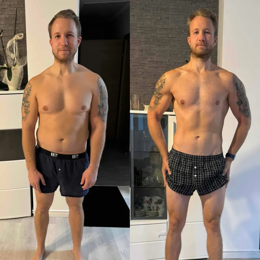 Vorher-Nachher Transformation mit deutlich mehr Muskeldefinition