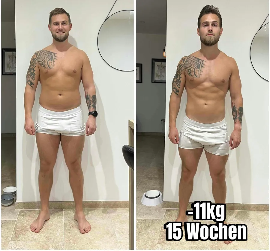 Vorher-Nachher Transformation, 11 Kilogramm in 15 Wochen abgenommen
